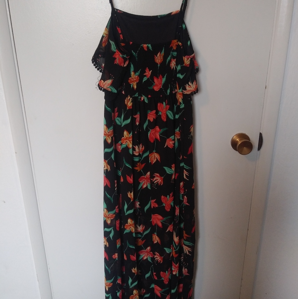 Candies Black Double Slit Flower Maxi Dress